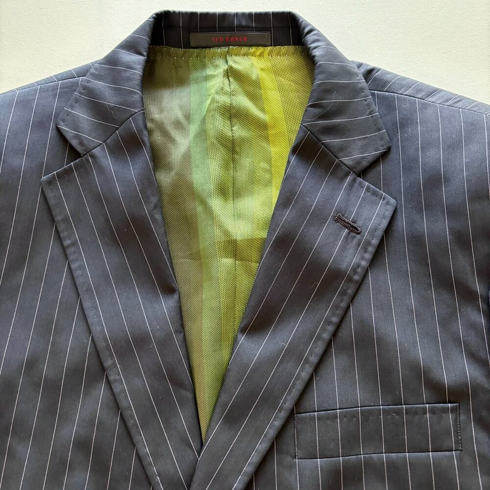 Ted Baker Endurance Navy Wool Cupro Pinstripe Suit Blazer Men's 40R Sport Coat
